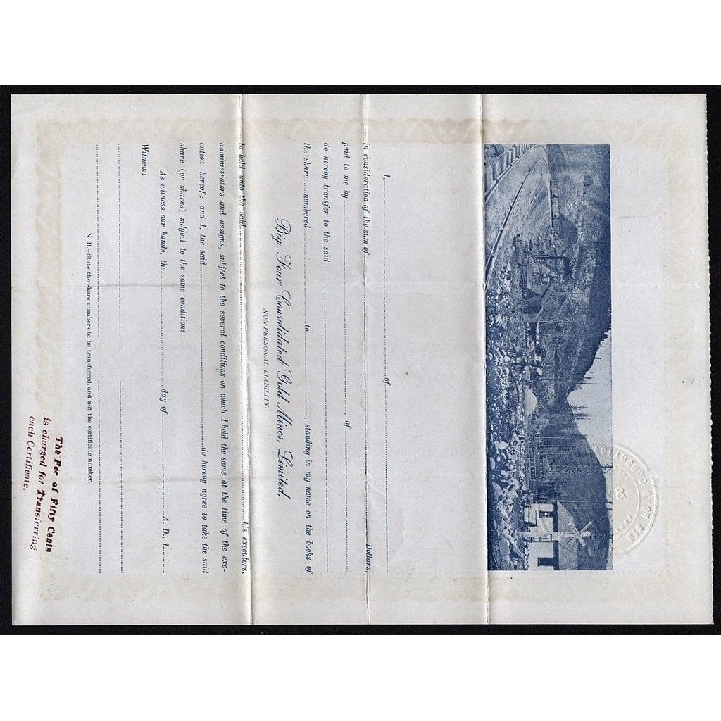 Big Four Consolidated Gold Mines, Limited Stock Certificate