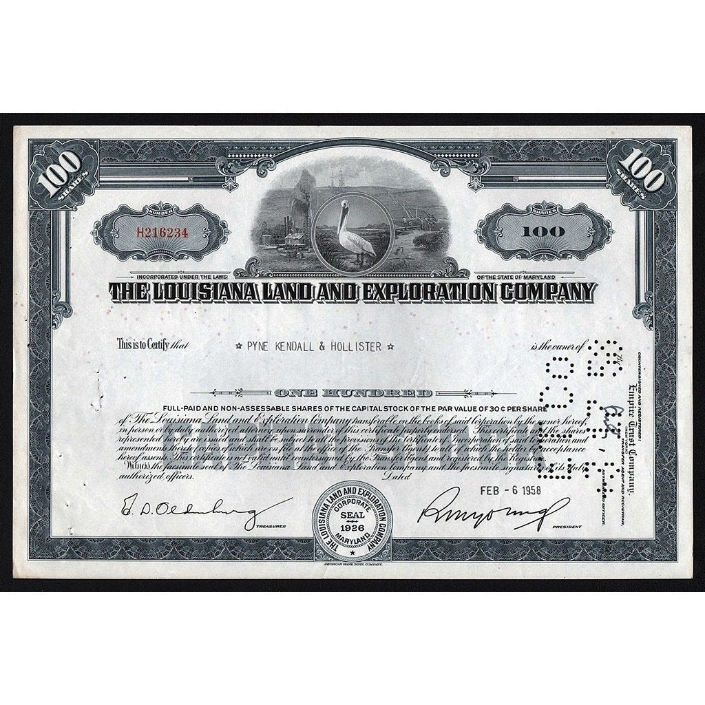 The Louisiana Land and Exploration Company Stock Certificate