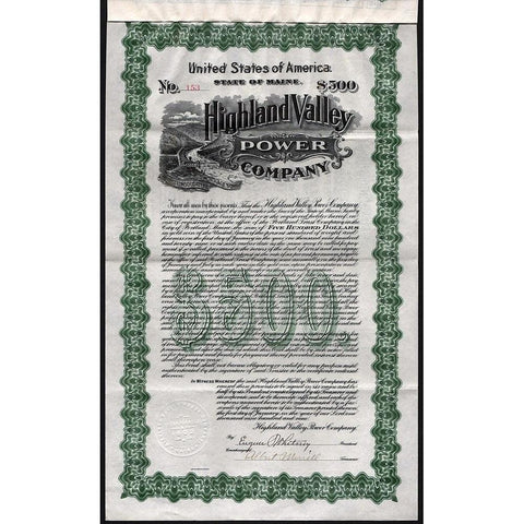 Highland Valley Power Company (Gold Bond) Stock Certificate