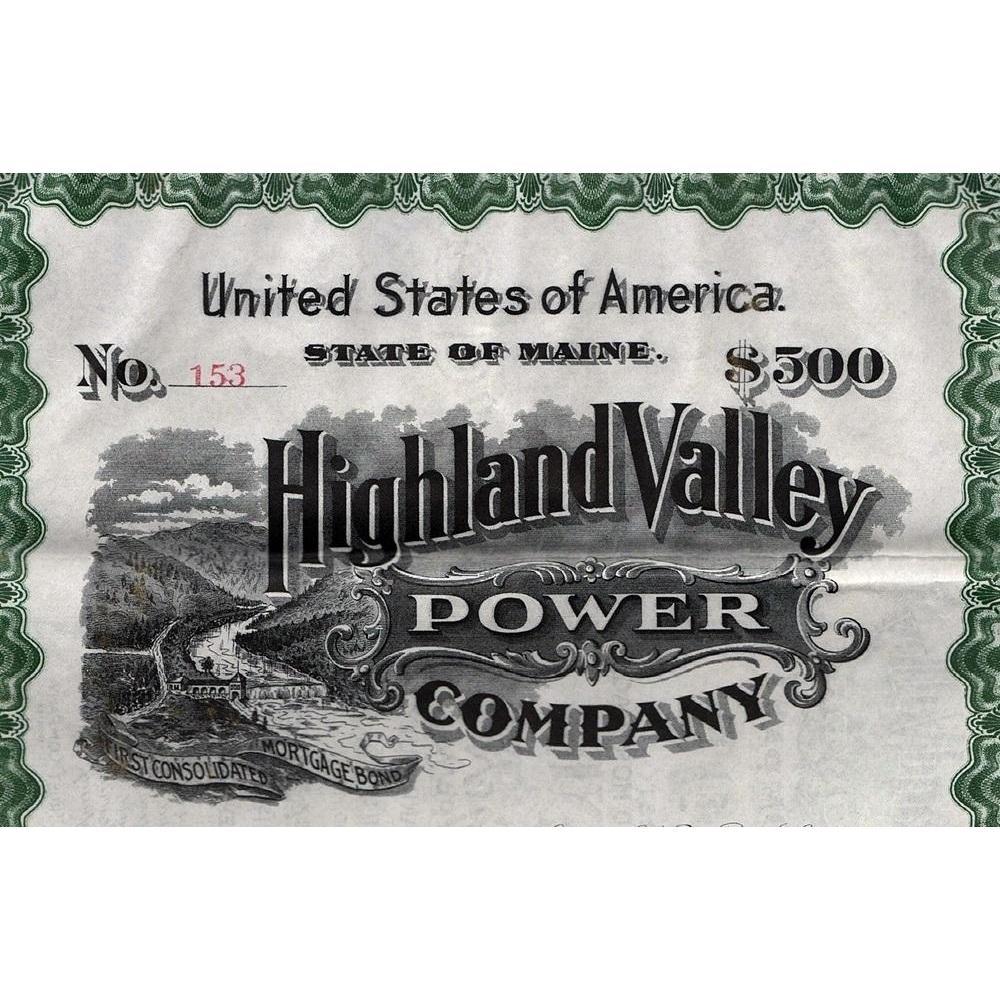 Highland Valley Power Company (Gold Bond) Stock Certificate