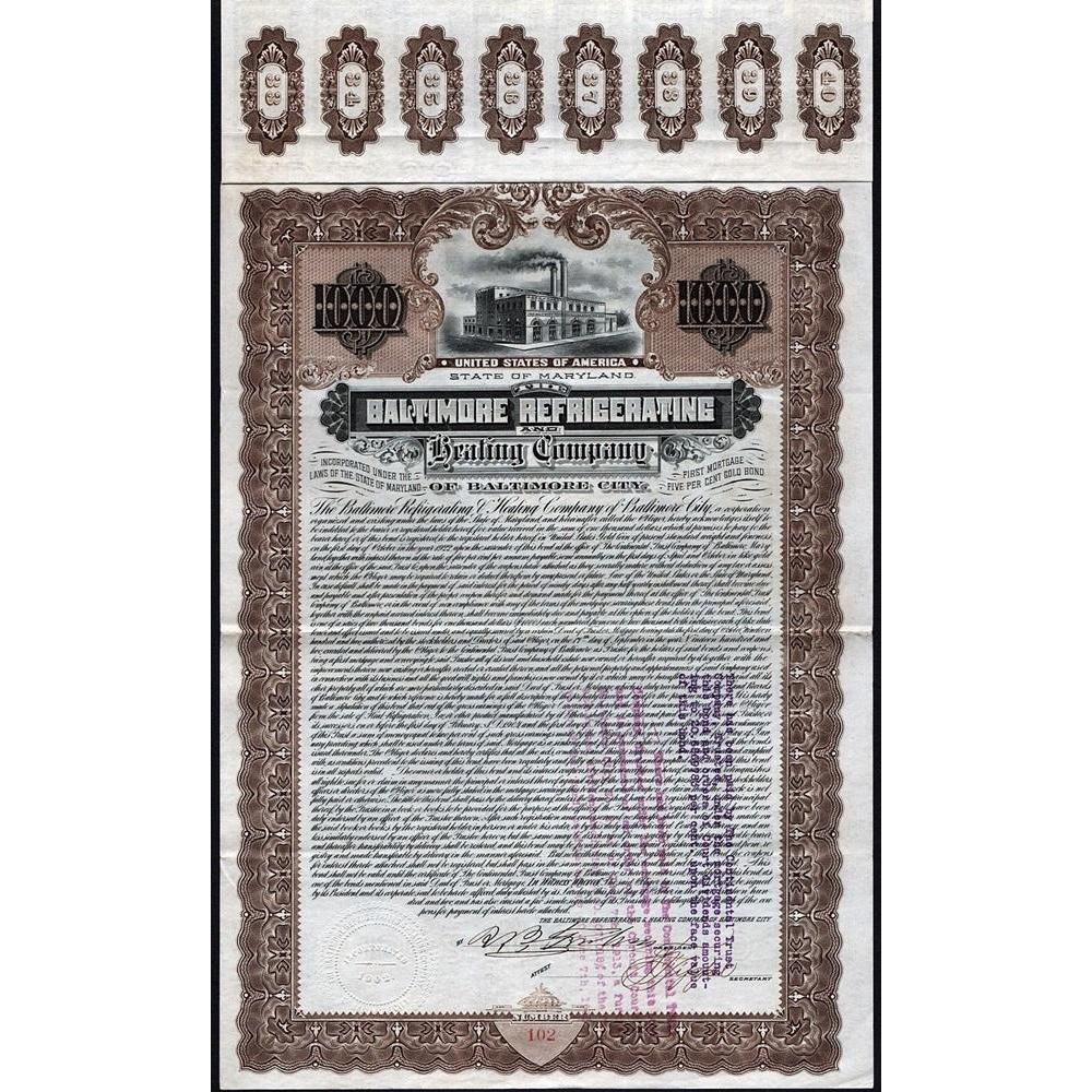 The Baltimore Refrigerating and Heating Company of Baltimore City Stock Certificate