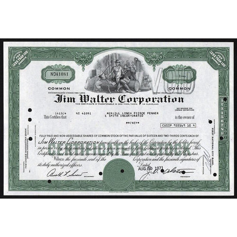 Jim Walter Corporation Stock Certificate
