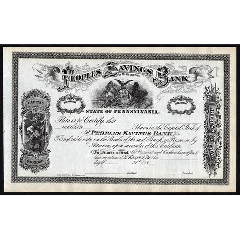 Peoples Savings Bank of McKeesport Pennsylvania Stock Certificate