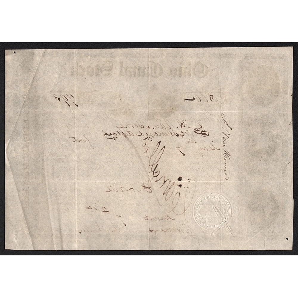 Ohio Canal Stock 1847 Certificate