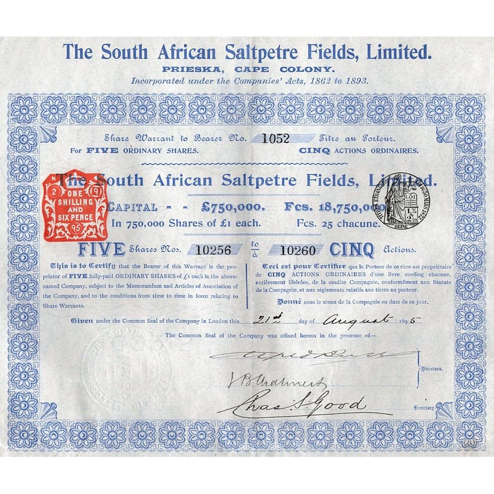 The South African Saltpetre Fields, Limited (Prieska, Cape Colony)