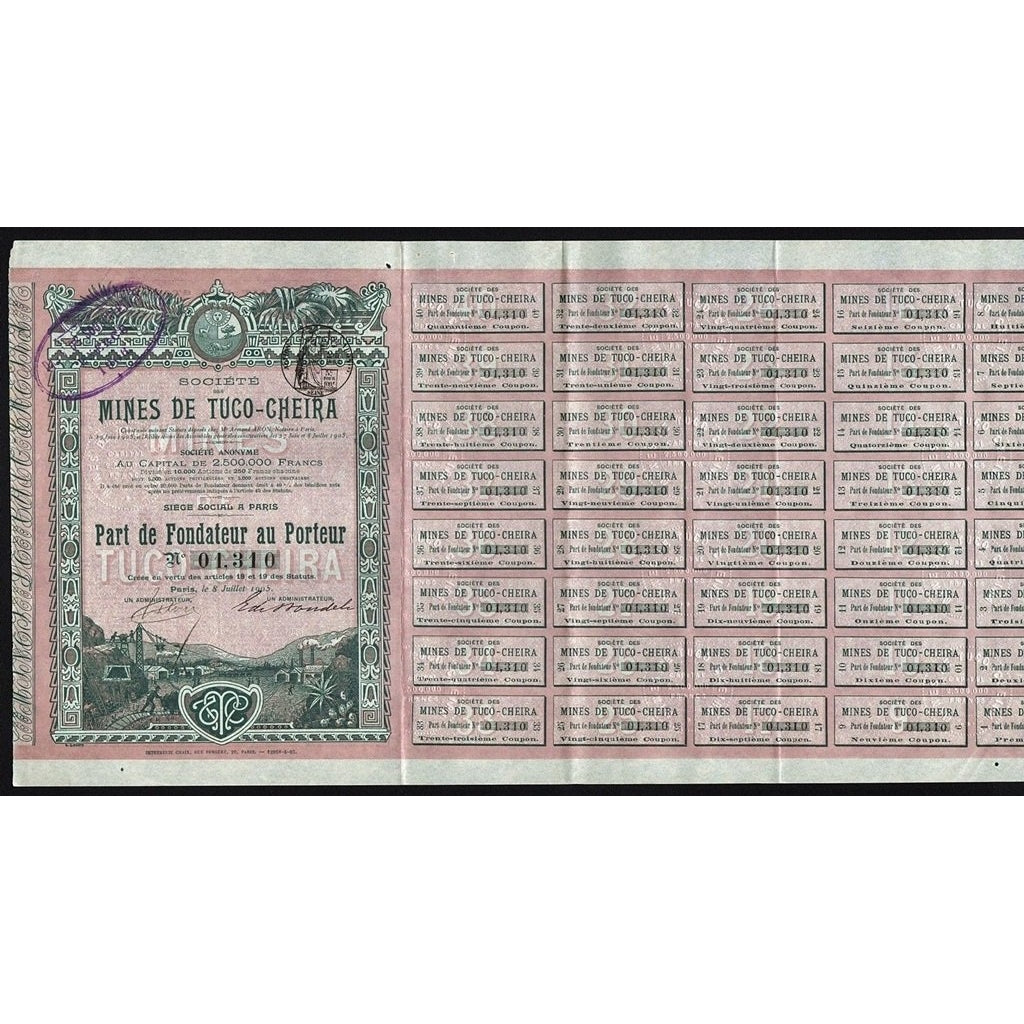 Societe des Mines de Tuco-Cheira 1905 Peru Stock Certificate