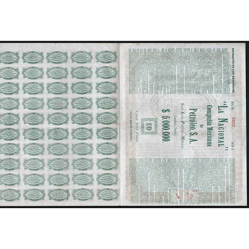 "La Nacional" Compania Mexicana de Petroleo, S.A. (San Luis Potosi) Stock Certificate