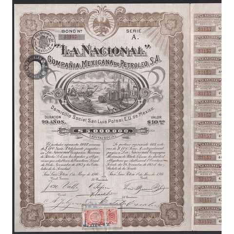 "La Nacional" Compania Mexicana de Petroleo, S.A. (San Luis Potosi) Stock Certificate