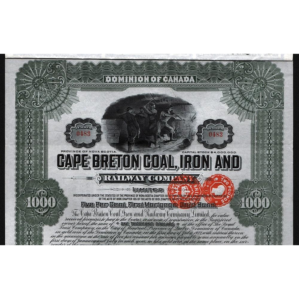 Cape Breton Coal, Iron and Railway Company Gold Bond Certificate