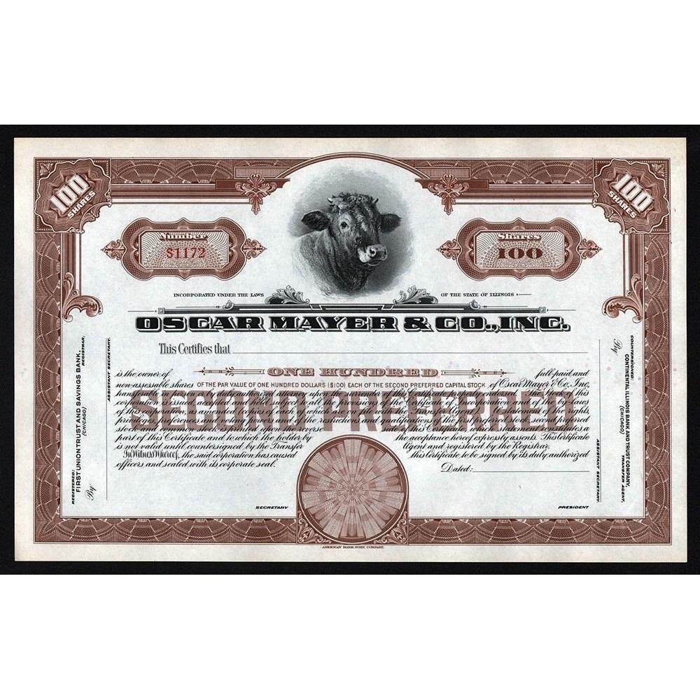 Oscar Mayer & Co., Inc. Stock Certificate