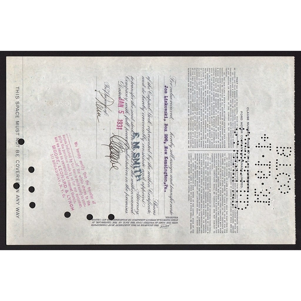 Ford Motor Company of Canada, Limited 1931 Stock Certificate