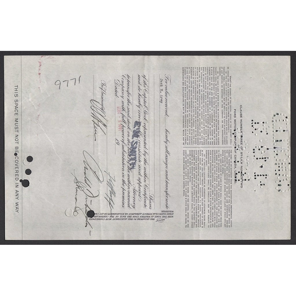 Ford Motor Company of Canada, Limited 1931 Stock Certificate