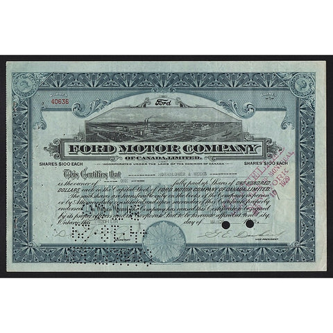 Ford Motor Company of Canada, Limited 1929 Stock Certificate