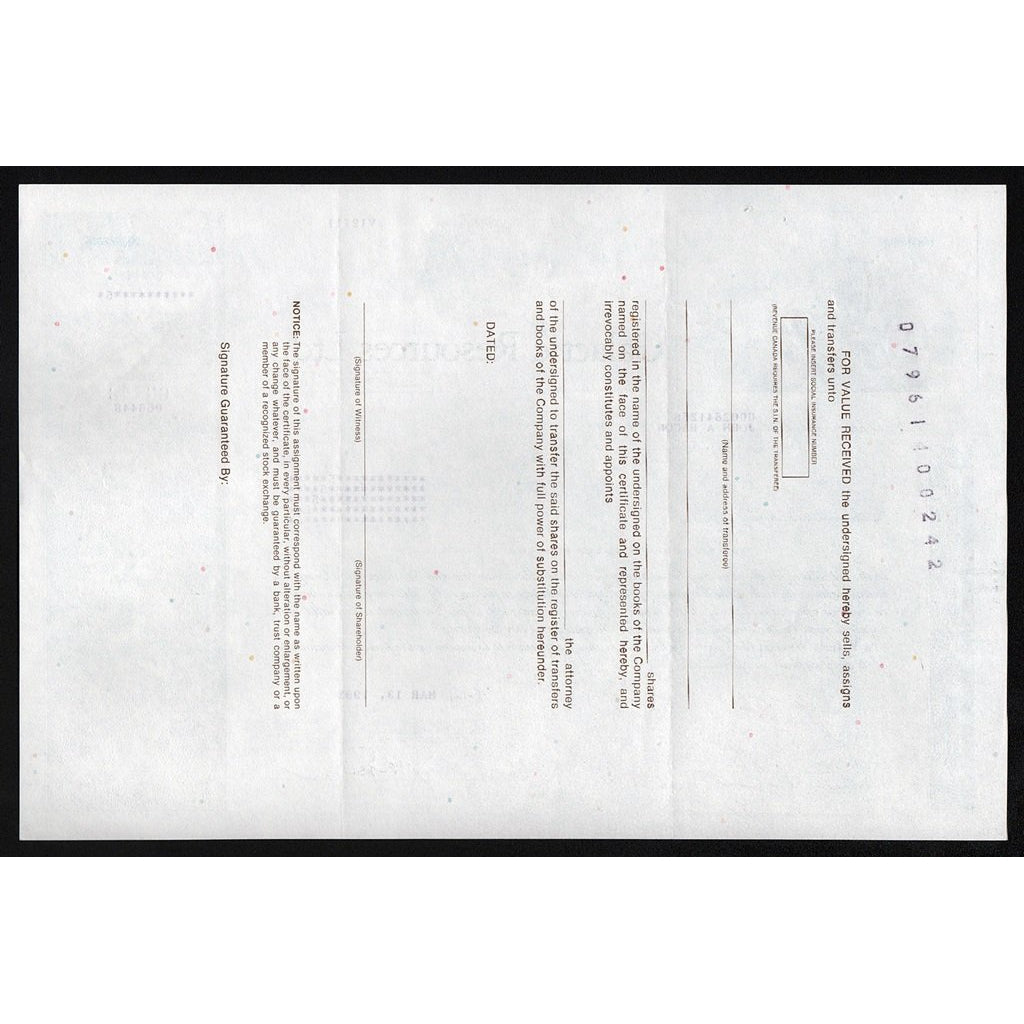 Galactic Resources Ltd. British Columbia, Canada Stock Certificate