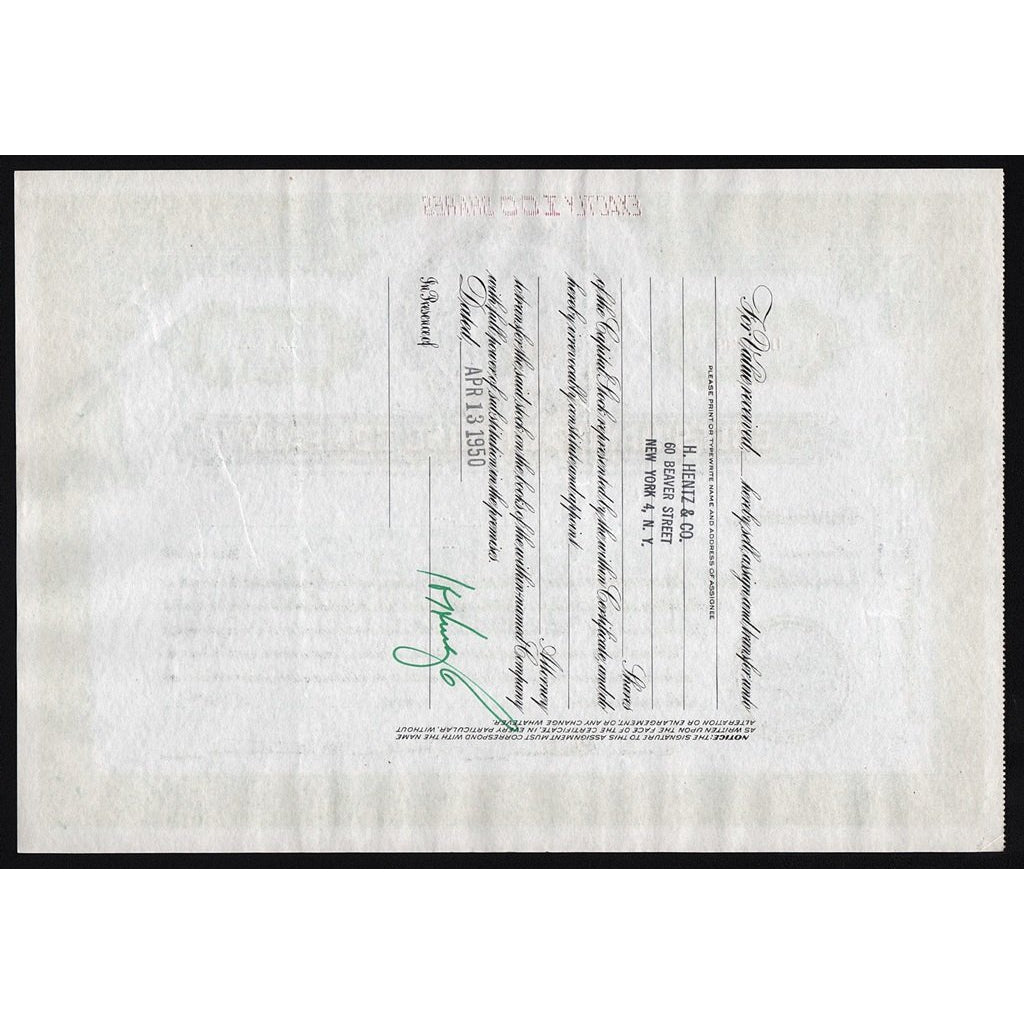 Colt's Manufacturing Company Pistols & Firearms 1950 Stock Certificate