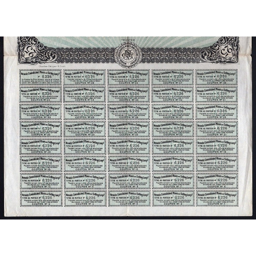 Nevada Consolidated Mines and Selling Company 1909 Stock Certificate