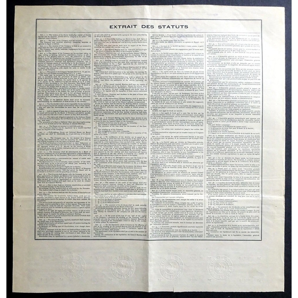 The Gharbieh Land Company 1906 Cairo Egypt Stock Certificate