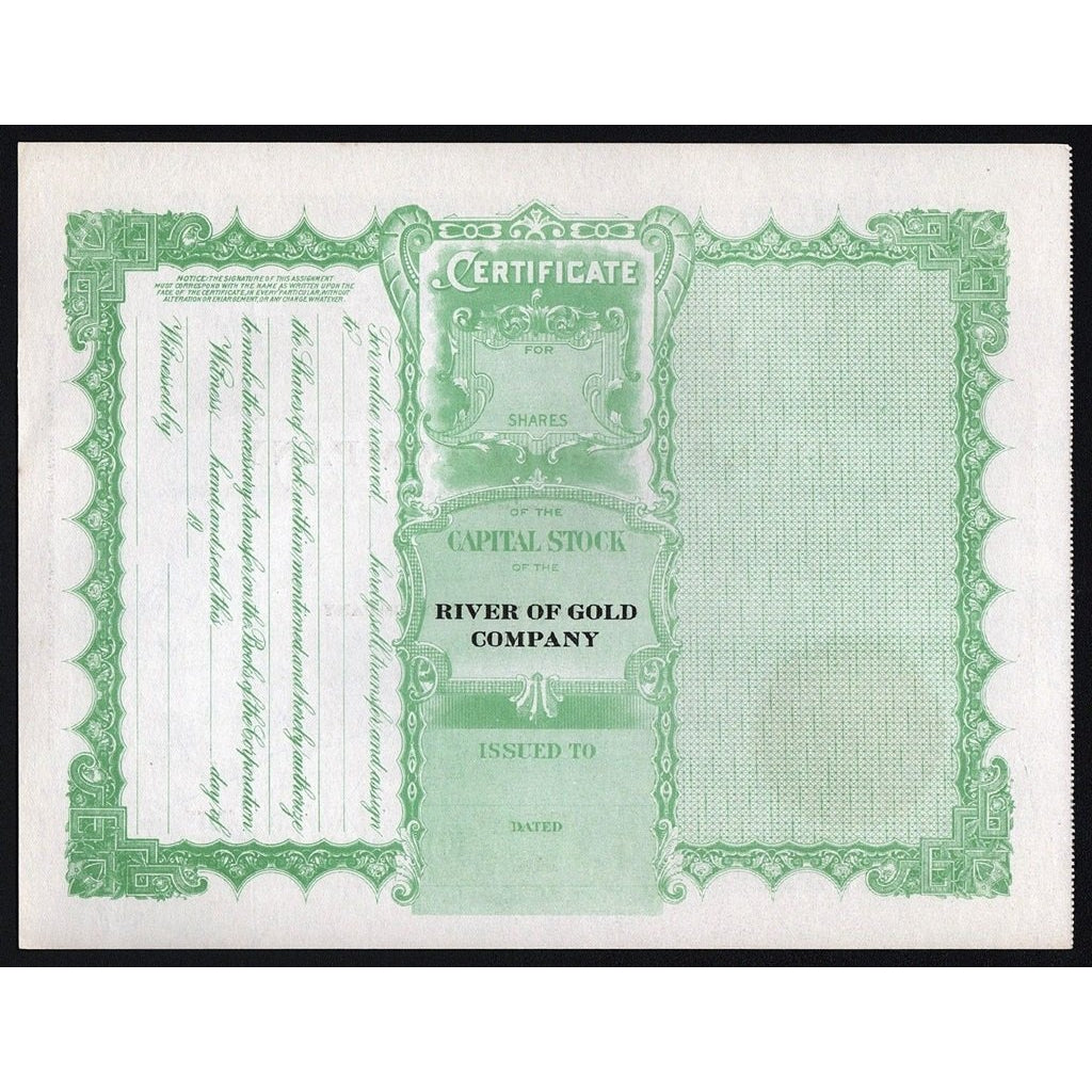 River of Gold Company Nevada Stock Certificate