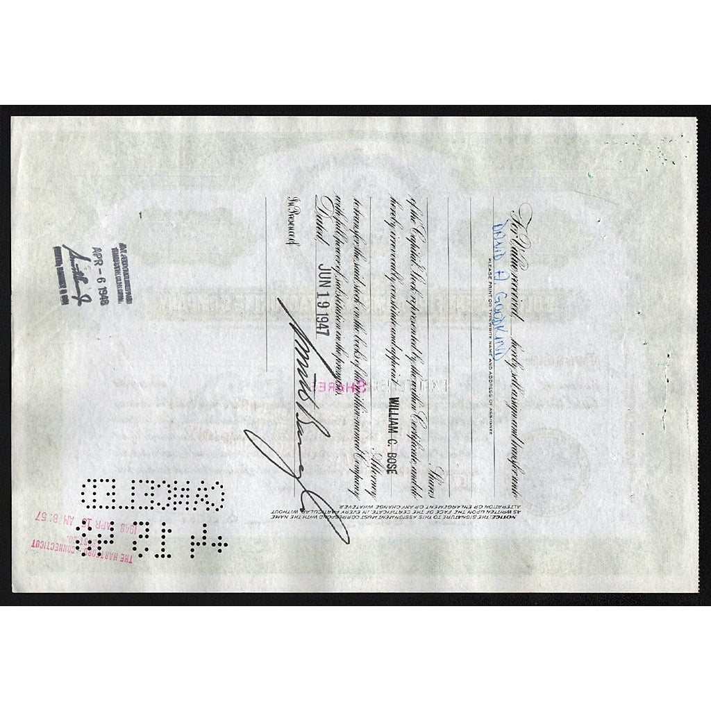 Colt's Patent Fire Arms Manufacturing Company 1947 Stock Certificate