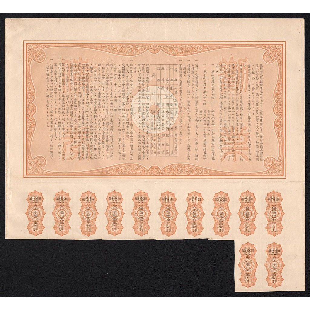 The Hypothec Bank of Japan 1919 Stock Bond Certificate
