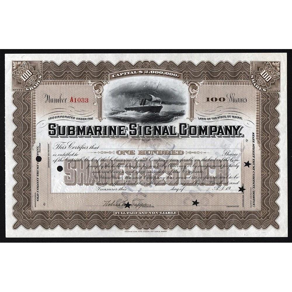 Submarine Signal Company Stock Certificate