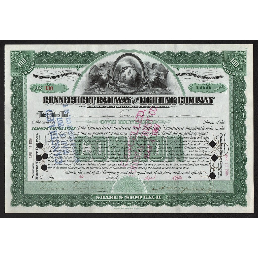 Connecticut Railway and Lighting Company Stock Certificate