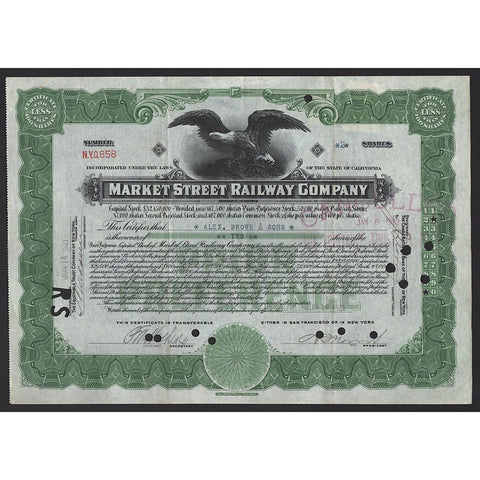 Market Street Railway Company California Stock Certificate