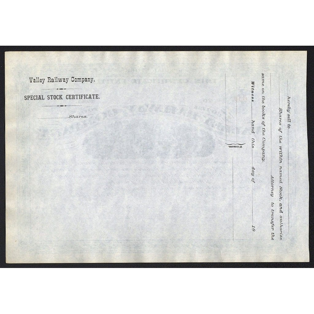 Valley Railway Company Cleveland Ohio Stock Certificate