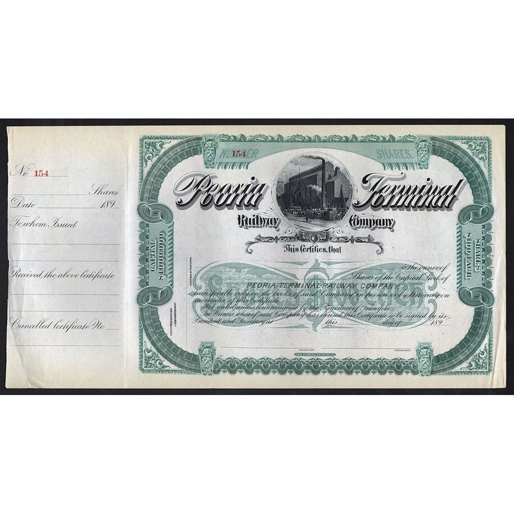 Peoria Terminal Railway Company Stock Certificate