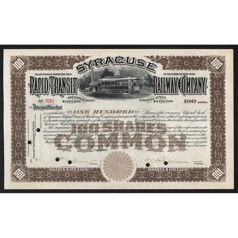 Syracuse Rapid Transit Railway Company New York Stock Certificate