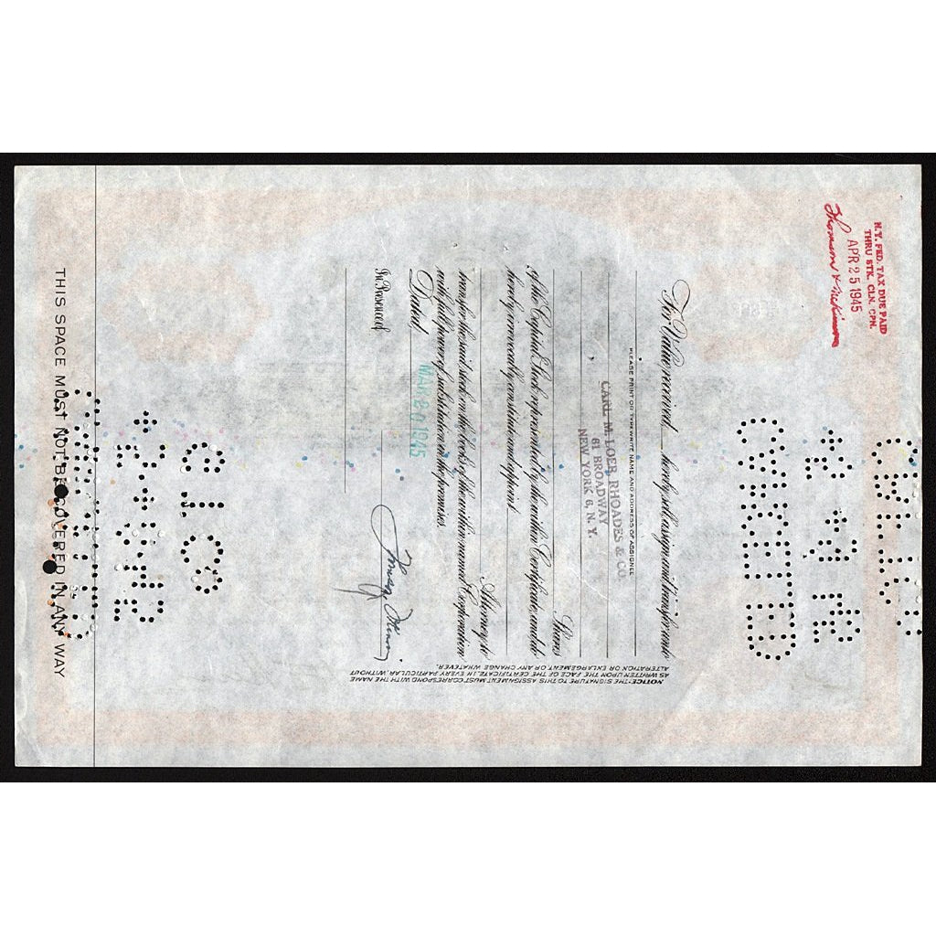 REO Motors, Inc. 1945 Michigan Stock Certificate