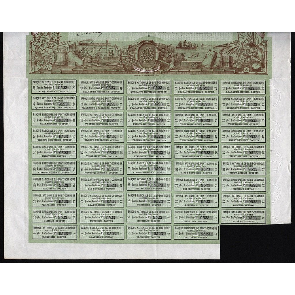 Banco Nacional de Santo Domingo 1889 Dominican Republic Stock Bond Certificate