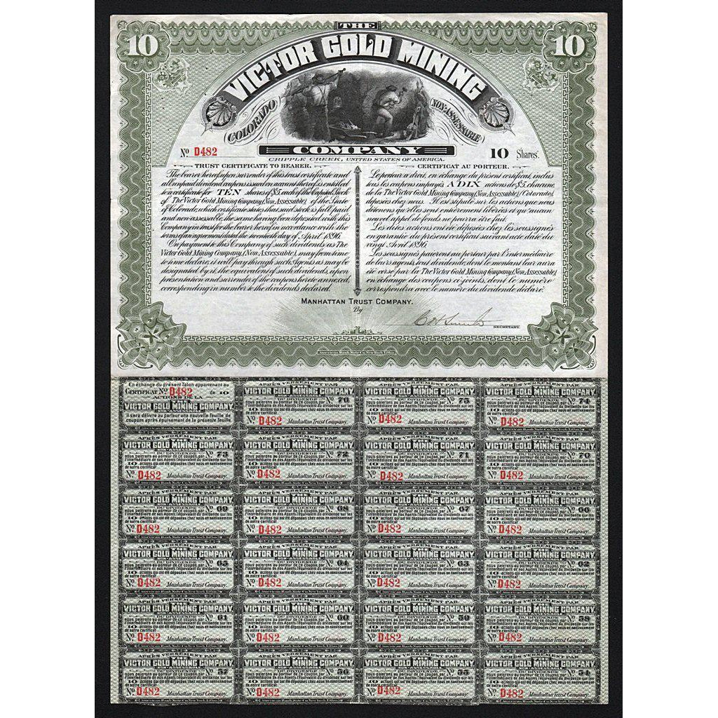 The Victor Gold Mining Company (Cripple Creek) 1898 Stock Certificate
