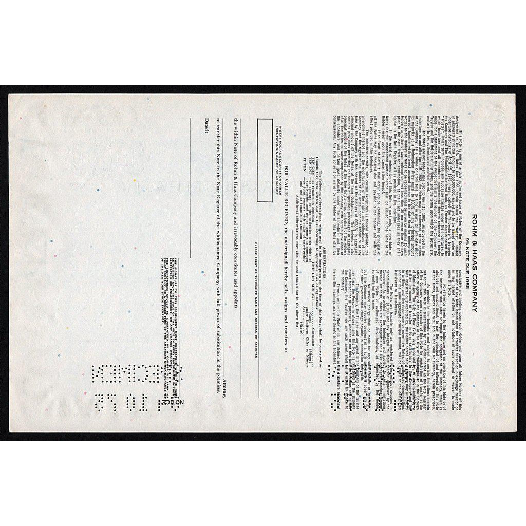 Rohm & Haas Company (Specimen) Stock Bond Certificate