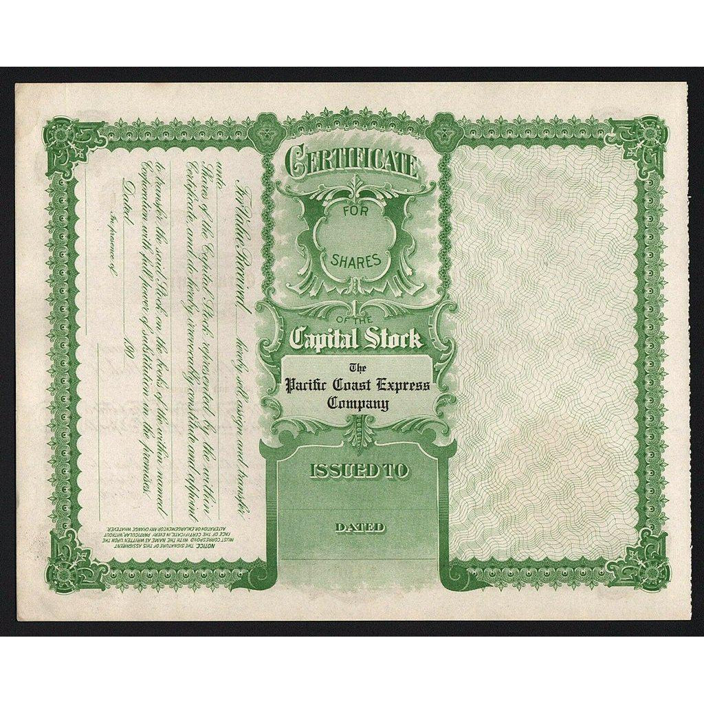 The Pacific Coast Express Company (Washington) Stock Certificate