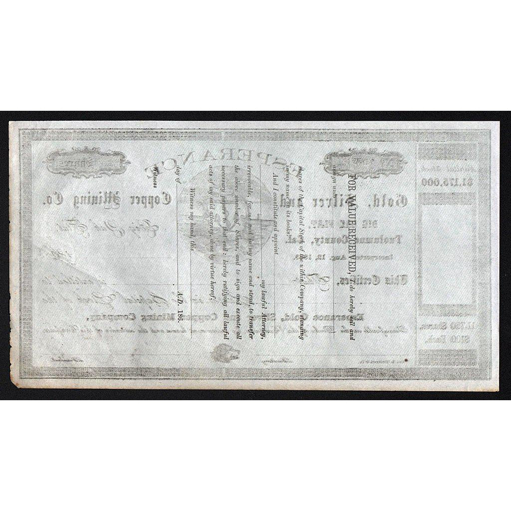 Esperance Gold, Silver and Copper Mining Company Big Oak Flat, Tuolumne County, California Stock Certificate