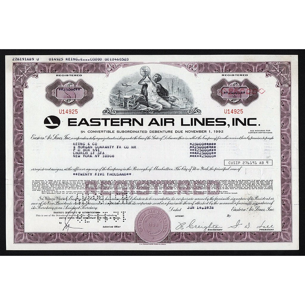 Eastern Air Lines, Inc. Stock Bond Certificate