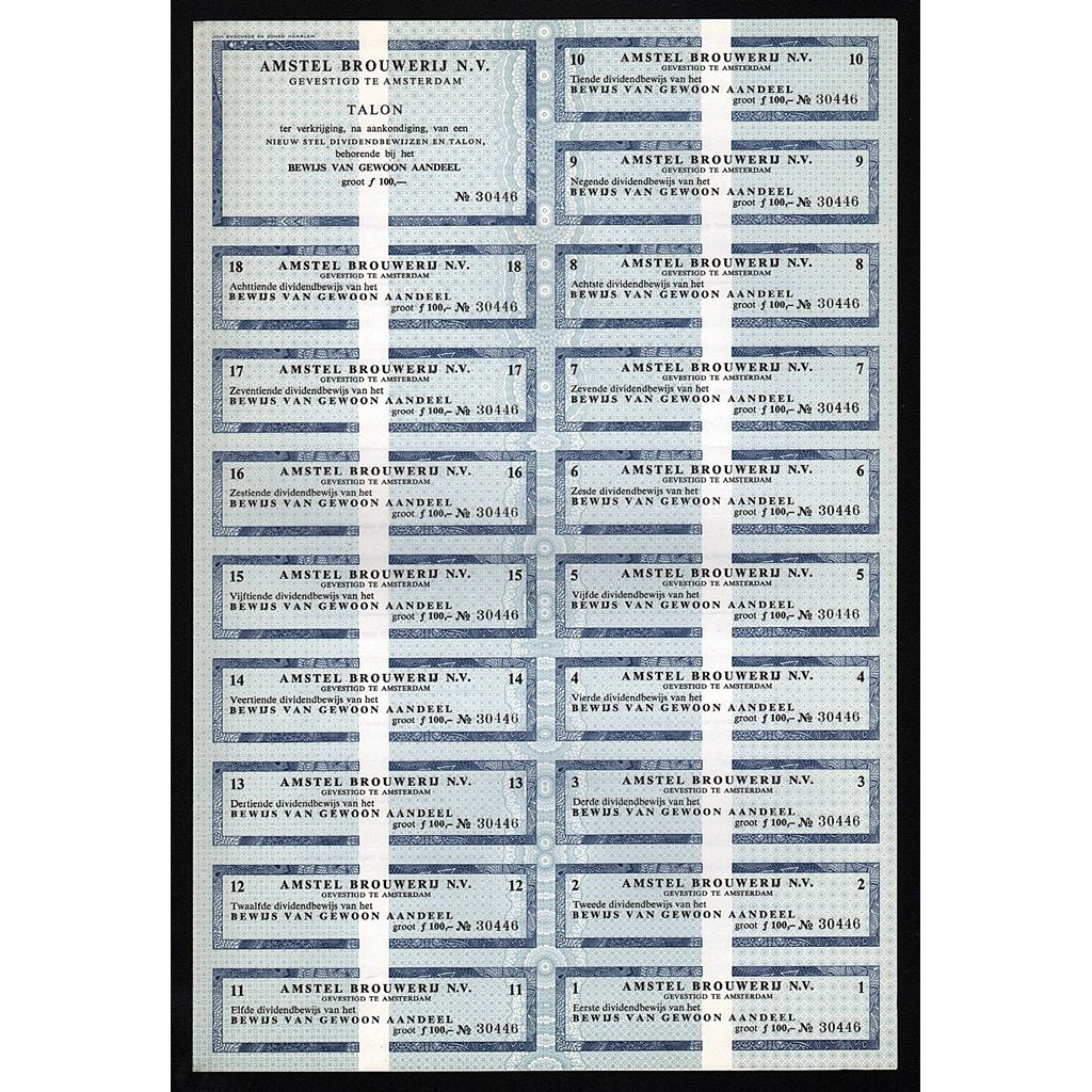 Amstel Brouwerij N.V. - Amstel Brewery Stock Certificate