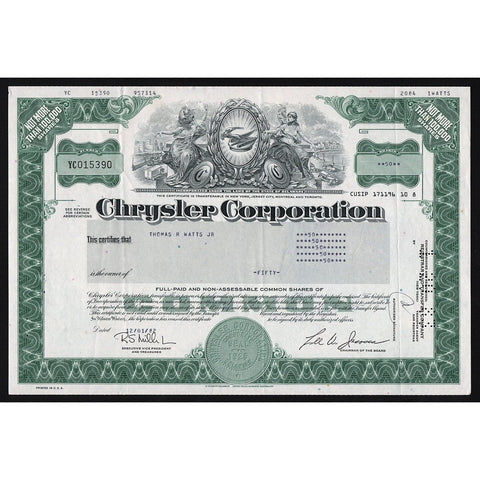 Chrysler Corporation Stock Certificate