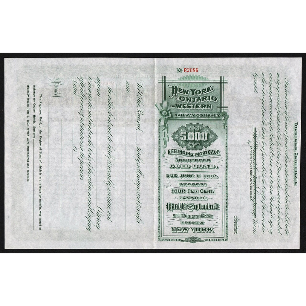 New York, Ontario and Western Railway Company Bond Certificate