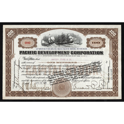 Pacific Development Corporation New York Stock Certificate