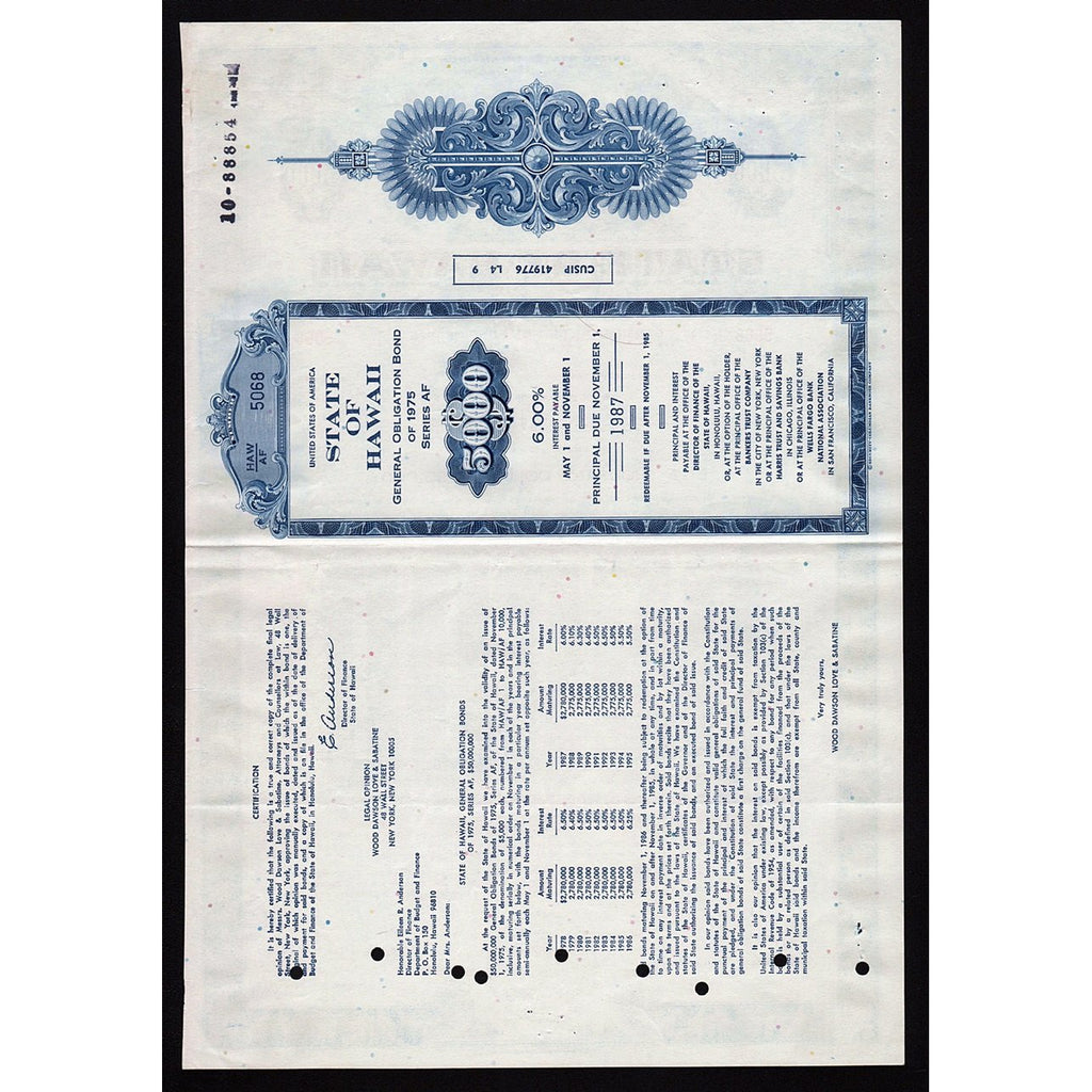 State of Hawaii General Obligation Bond Certificate