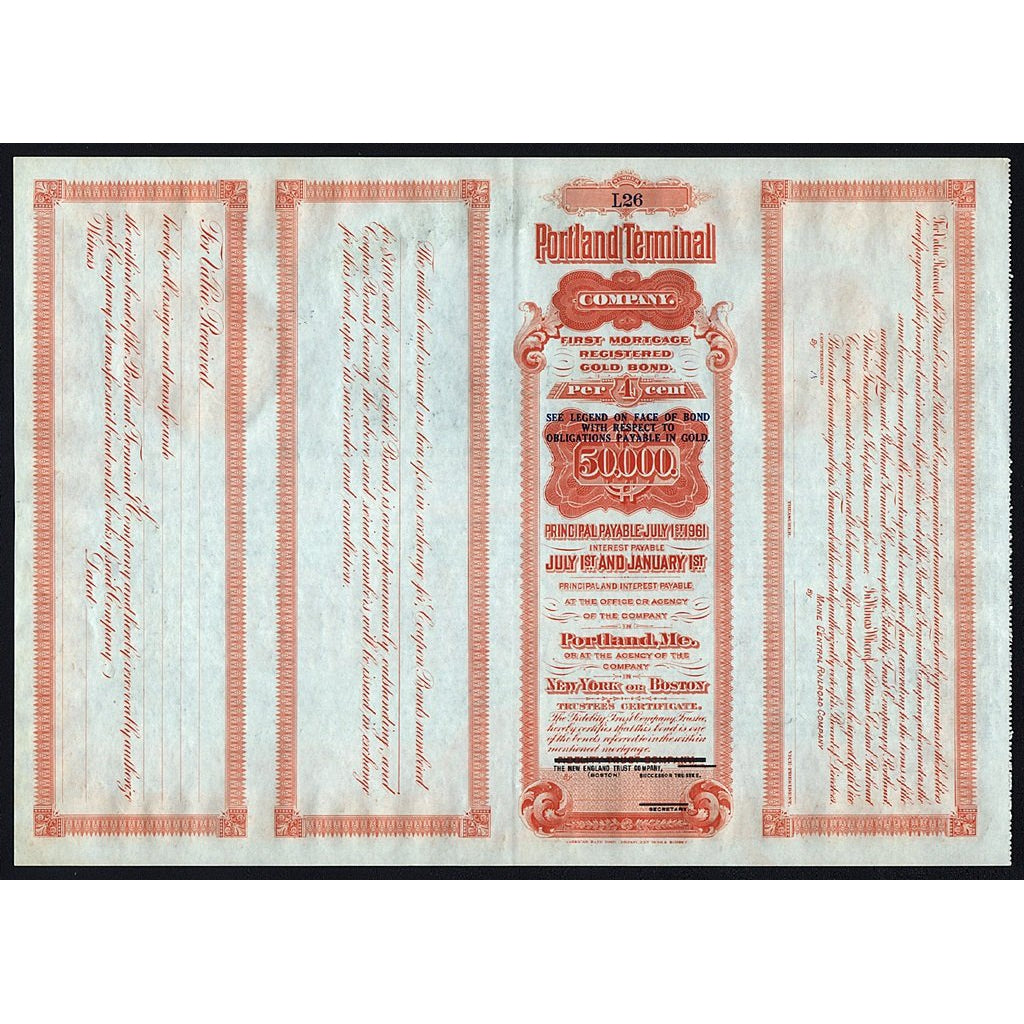 Portland Terminal Company Gold Bond Stock Certificate