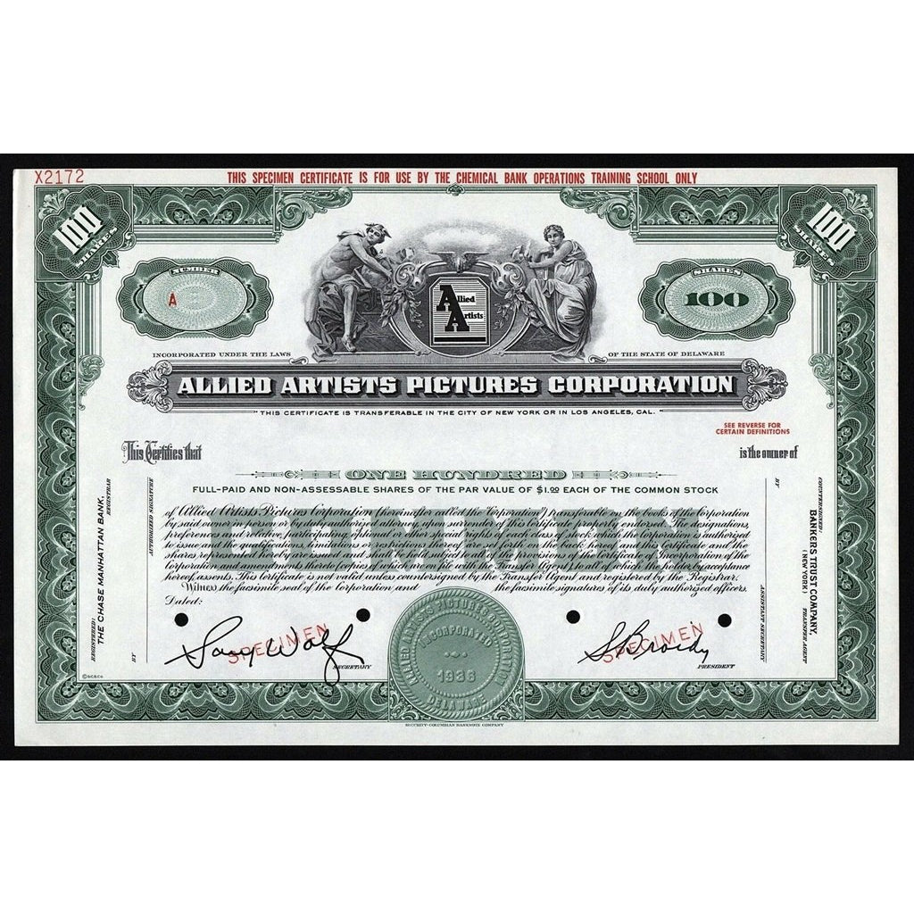 Allied Artists Pictures Corporation Stock Certificate