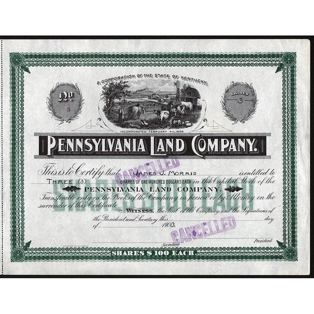Pennsylvania Land Company (Kentucky) Stock Certificate