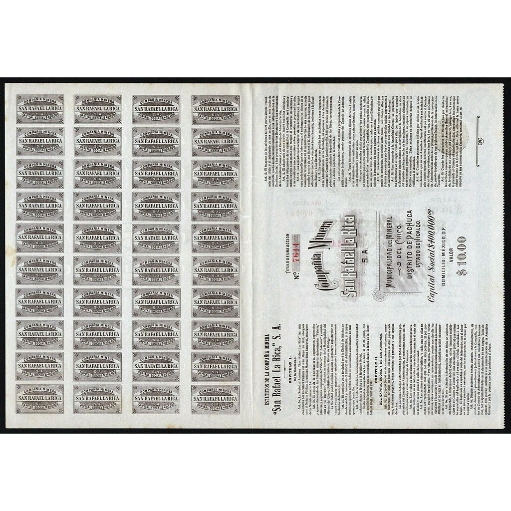 Mexico: Compania Minera San Rafael La Rica S.A.Stock Bond Certificate