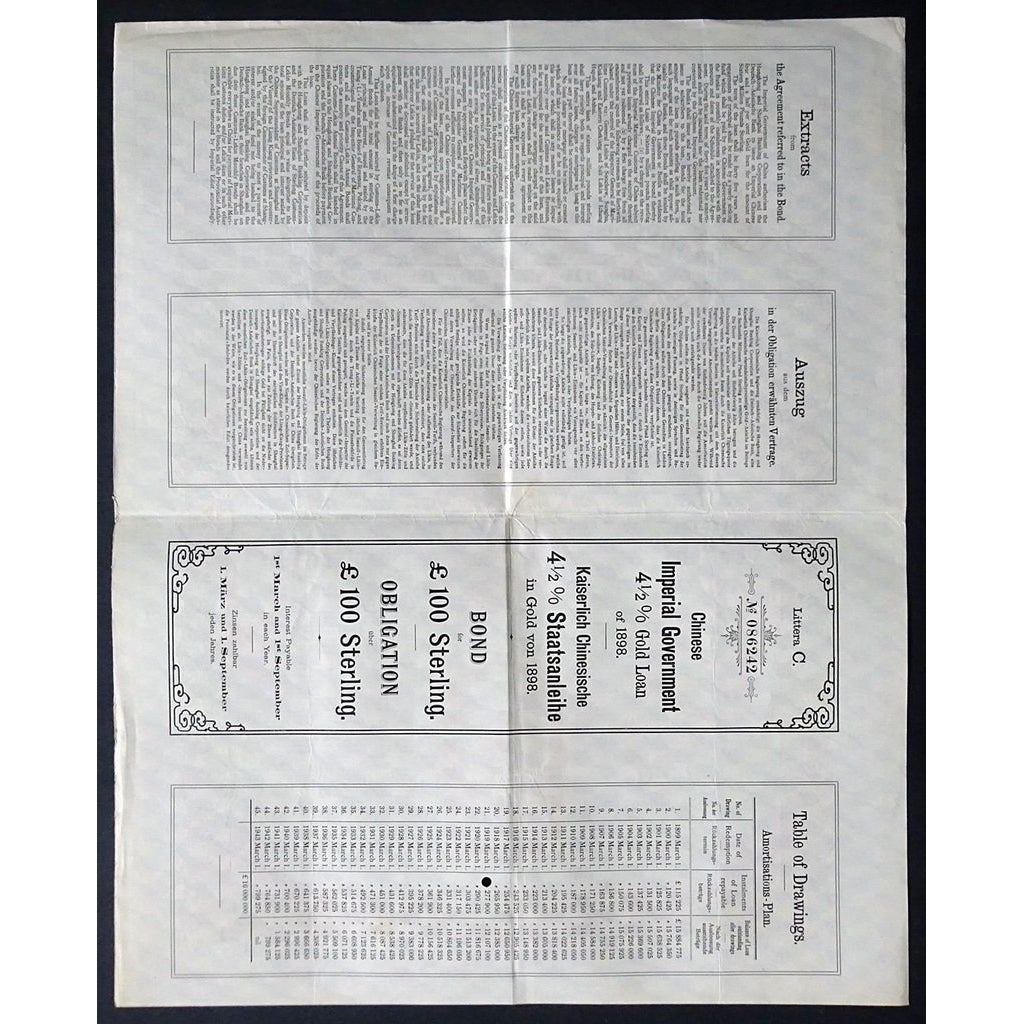 Chinese Imperial Government Gold Loan of 1898 / Kaiserlich Chinesische Staatsanleihe in Gold von 1898