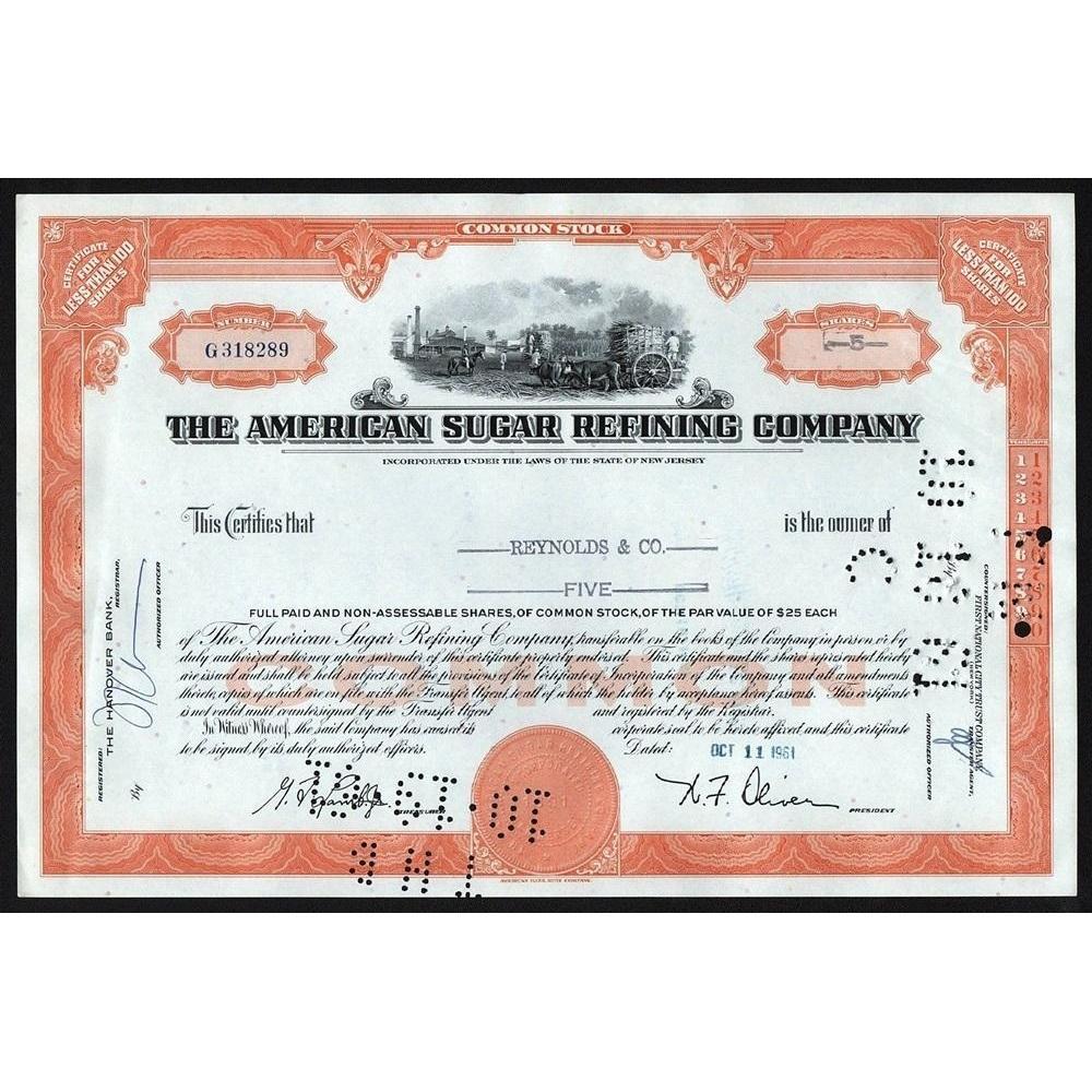 The American Sugar Refining Company Stock Certificate