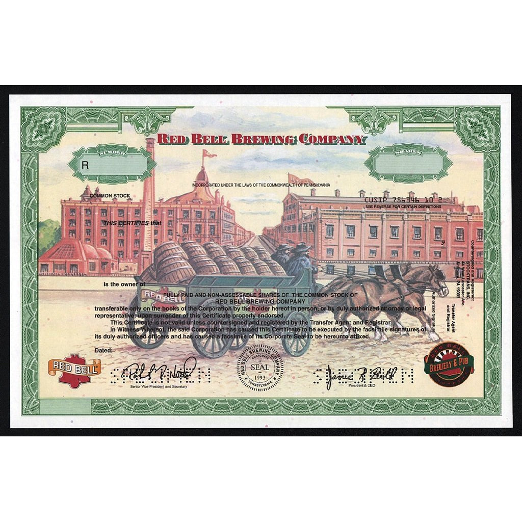 Red Bell Brewing Company Stock Certificate