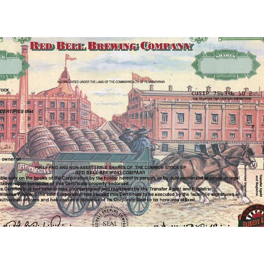 Red Bell Brewing Company Pennsylvania Stock Certificate